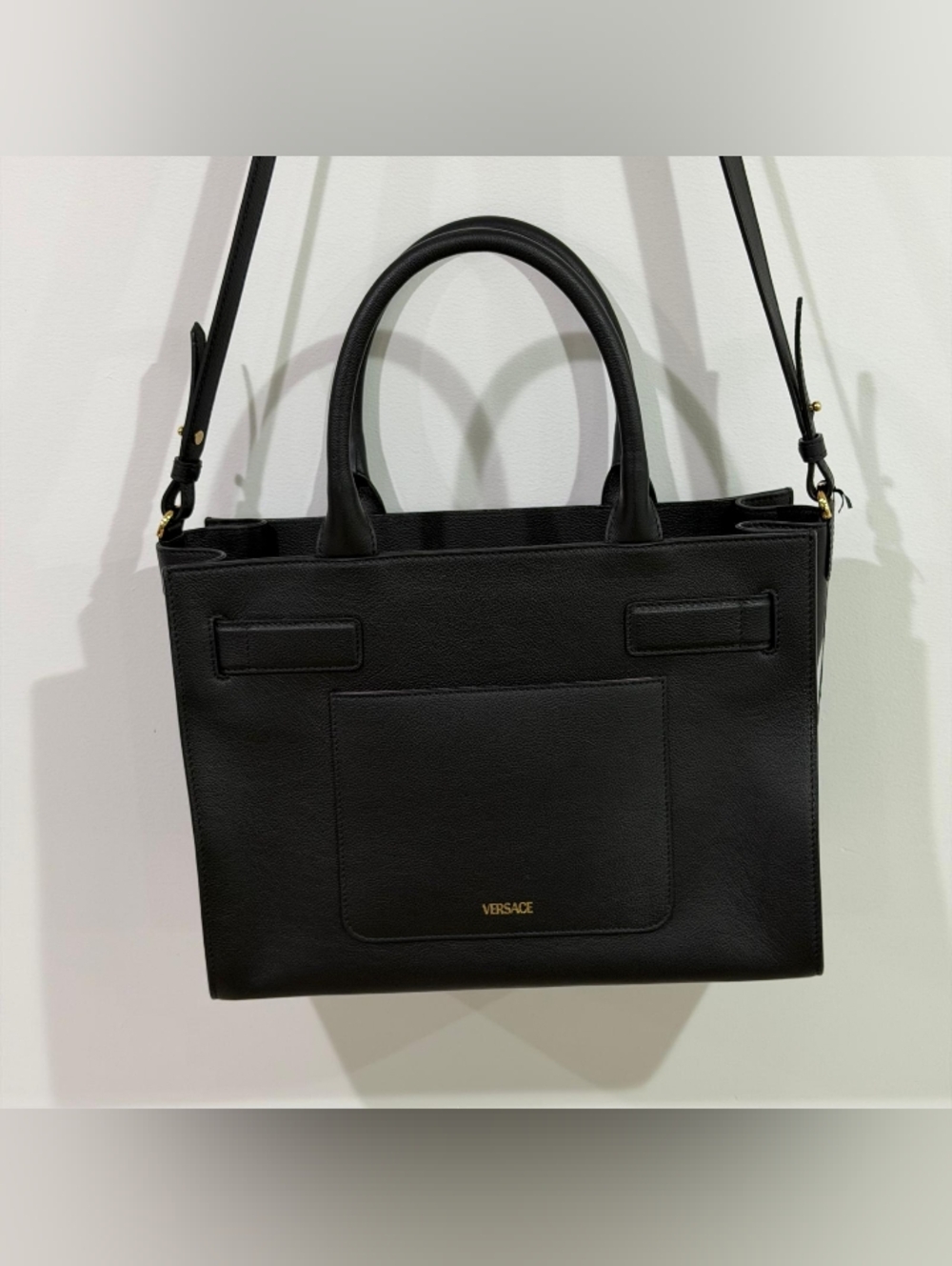 Versace Medusa Large Tote Bag Black Leather Gold Hardware Top Handle Shoulder - Picture 2 of 14